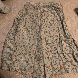 Light Blue Floral Midi Skirt with Pockets